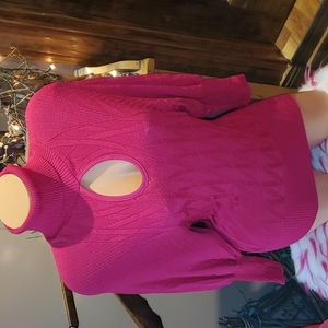 bebe Fuchsia Pink Turtleneck Keyhole Sweater